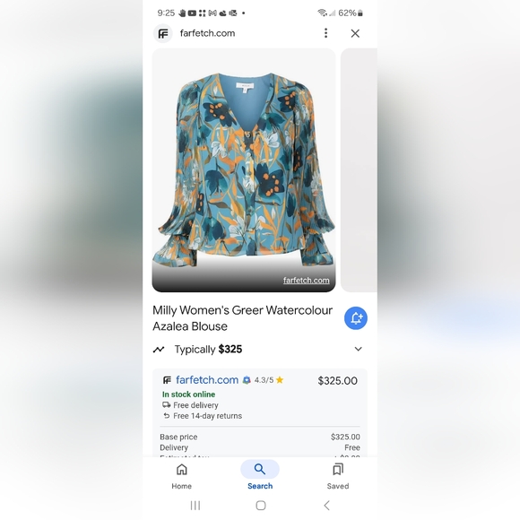 NWT Milly Greer Watercolor Azalea Top in Blue/Multi Small MSRP…$325 (70% OFF) - Picture 7 of 7